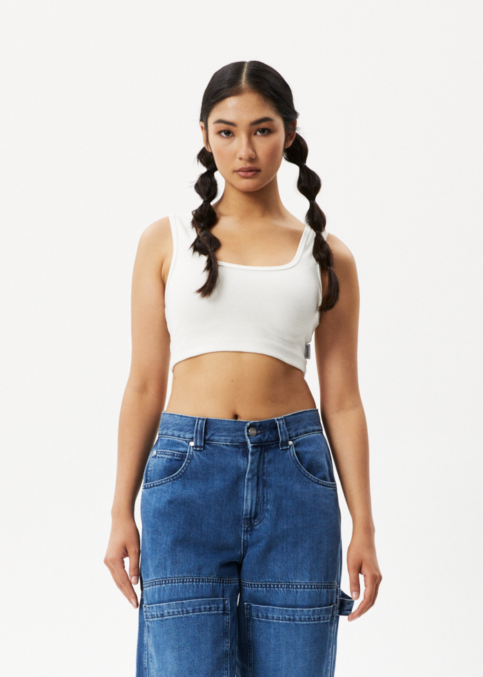 AFENDS Womens Chia - Ribbed Cropped Singlet - Off White 