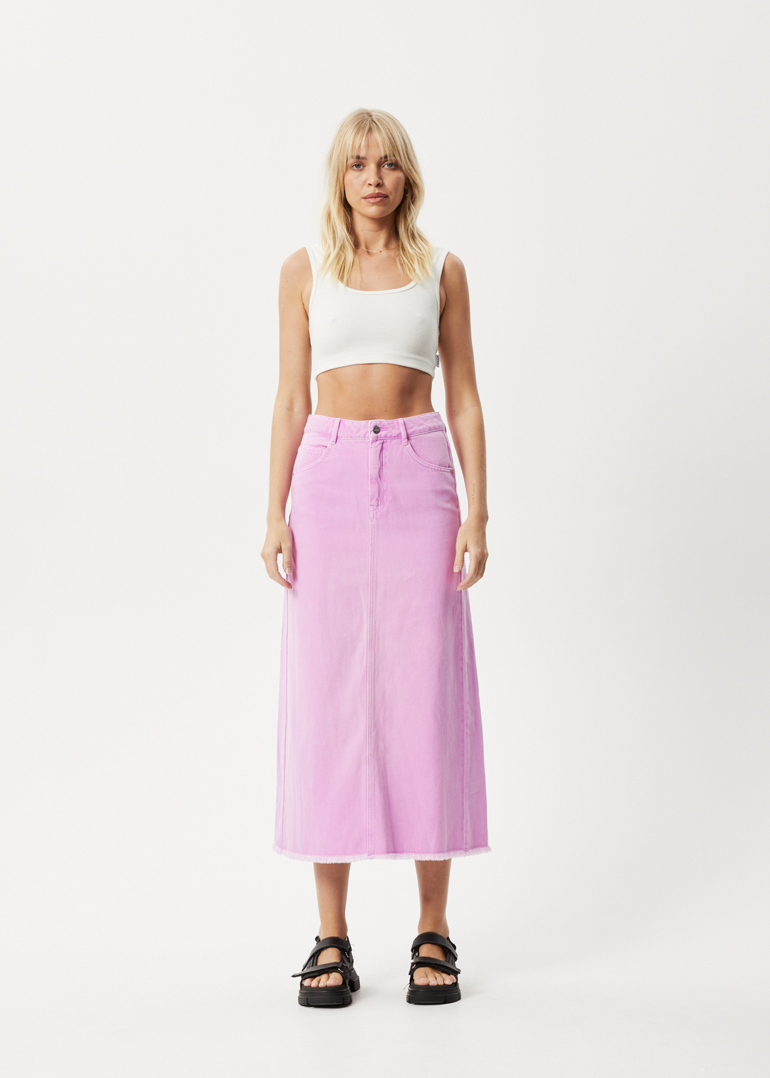 AFENDS Womens Chichi - Denim Midi Skirt - Faded Candy 