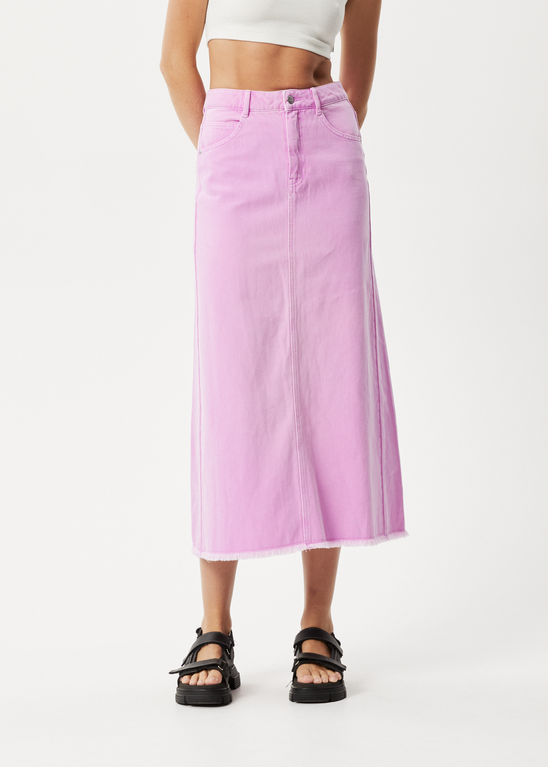 AFENDS Womens Chichi - Denim Midi Skirt - Faded Candy 