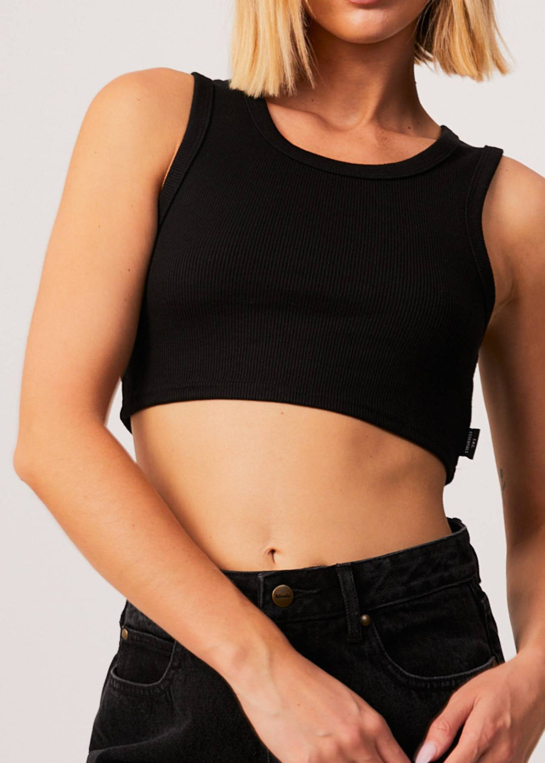 AFENDS Womens Chloe - Ribbed Cropped Tank - Black 