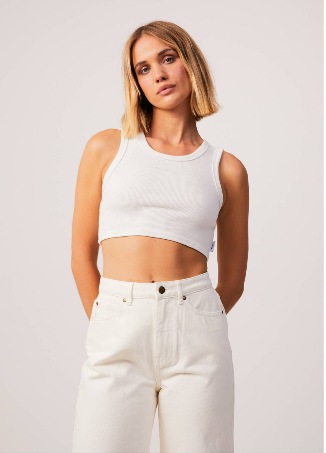 AFENDS Womens Chloe - Ribbed Cropped Tank - Off White 