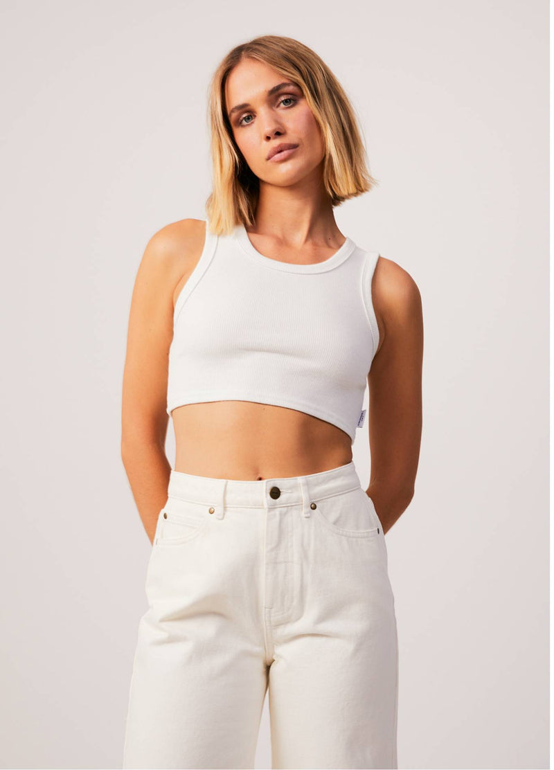 AFENDS Womens Chloe - Hemp Ribbed Cropped Tank - Off White