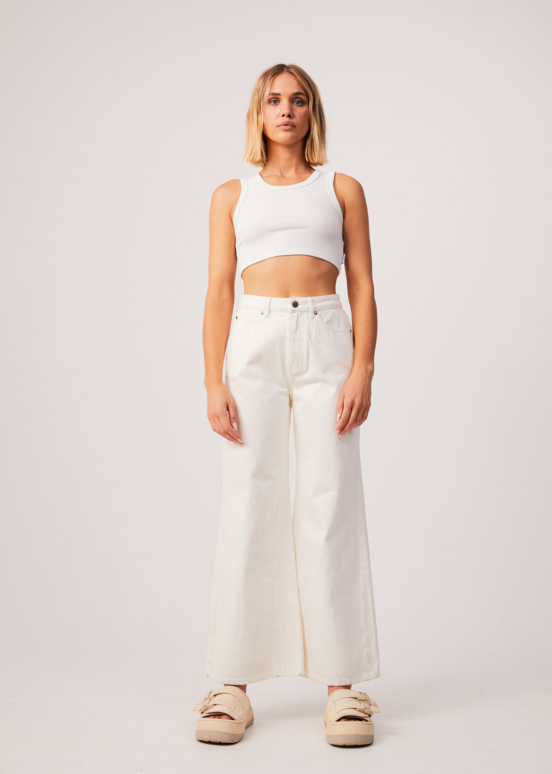 AFENDS Womens Chloe - Ribbed Cropped Tank - Off White 