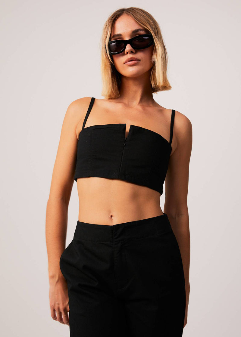 Afends Womens Cola - Recycled Panelled Crop Top - Black