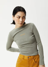 Afends Womens Day Dream Peony - Ribbed Long Sleeve Top - Olive - Afends womens day dream peony   ribbed long sleeve top   olive 