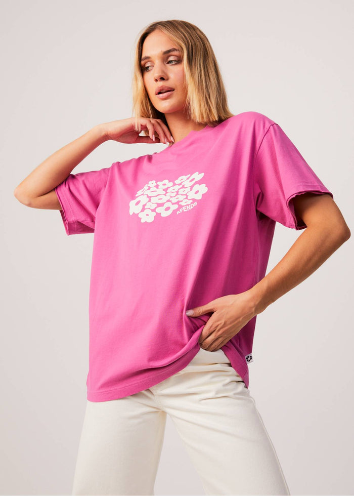 Afends Womens Digital Holiday - Recycled Oversized Floral T-Shirt - Bubblegum 