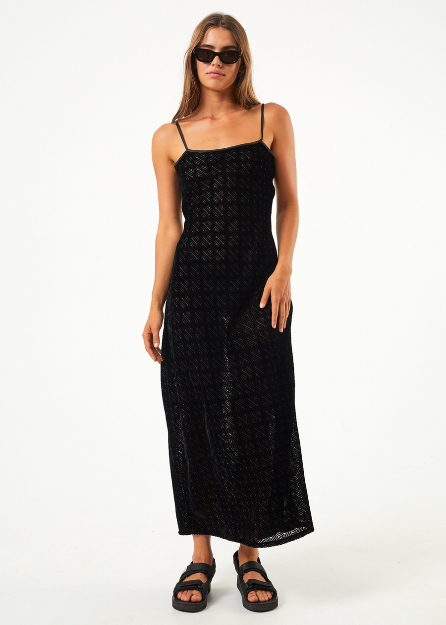 Afends Womens Echo - Recycled Sheer Maxi Dress - Black - Afends AU.
