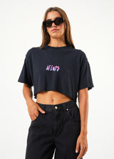 Afends Womens Electric Slay Cropped - Hemp Oversized T-Shirt - Black - Afends womens electric slay cropped   hemp oversized t shirt   black 