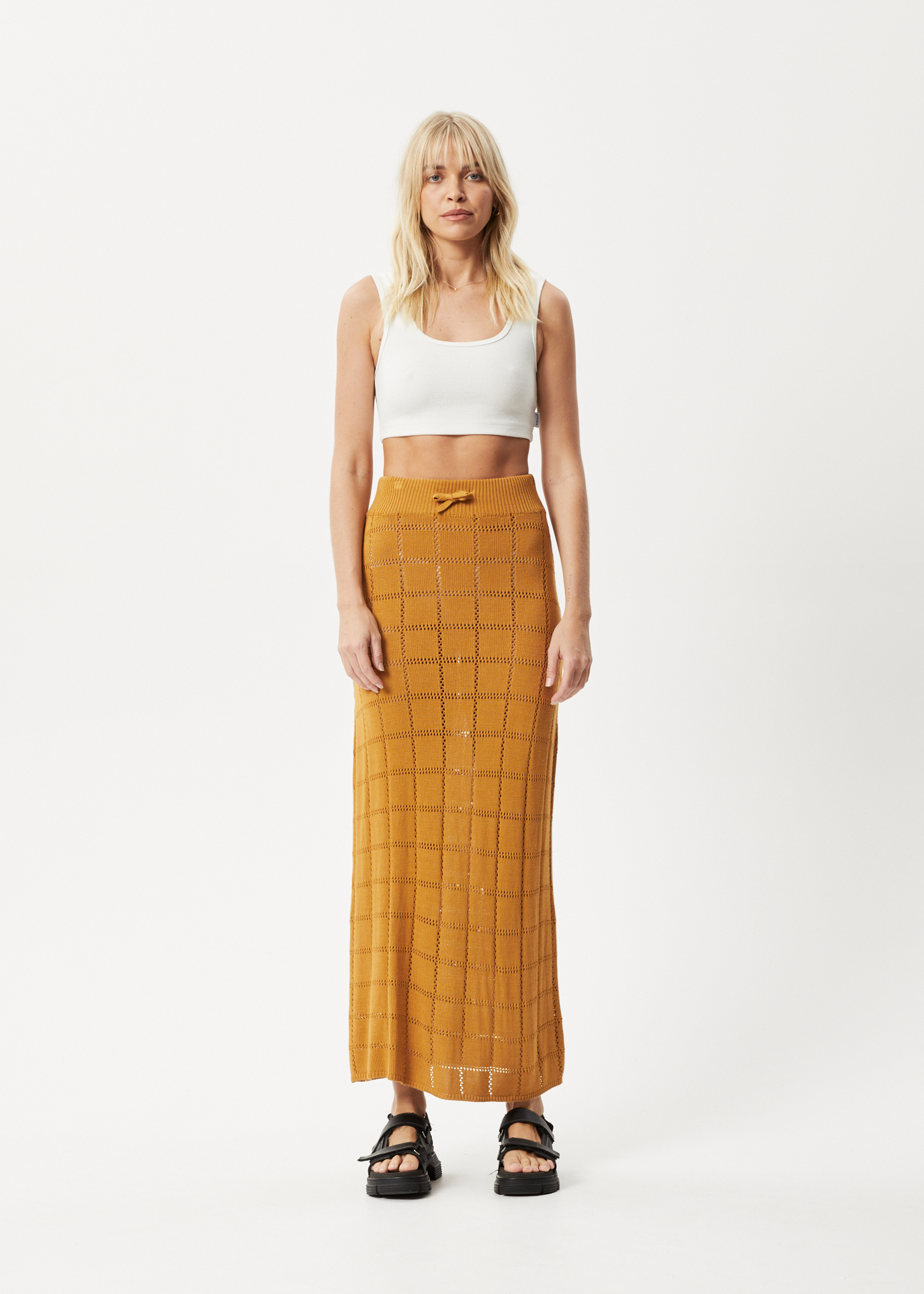 AFENDS Womens Femme Knit Maxi Skirt Mustard