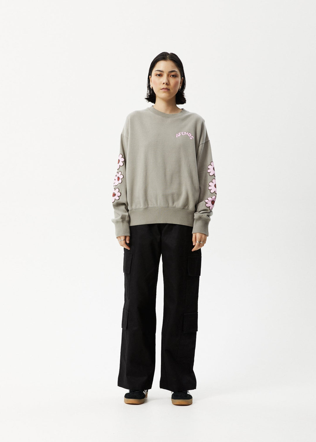 AFENDS Womens Flower - Crew Neck Jumper - Olive 