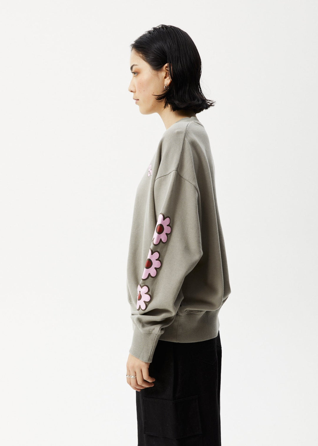 AFENDS Womens Flower - Crew Neck Jumper - Olive 