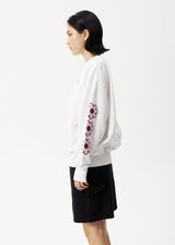 Afends Womens Flower - Crew Neck Jumper - White - Afends womens flower   crew neck jumper   white   sustainable clothing   streetwear