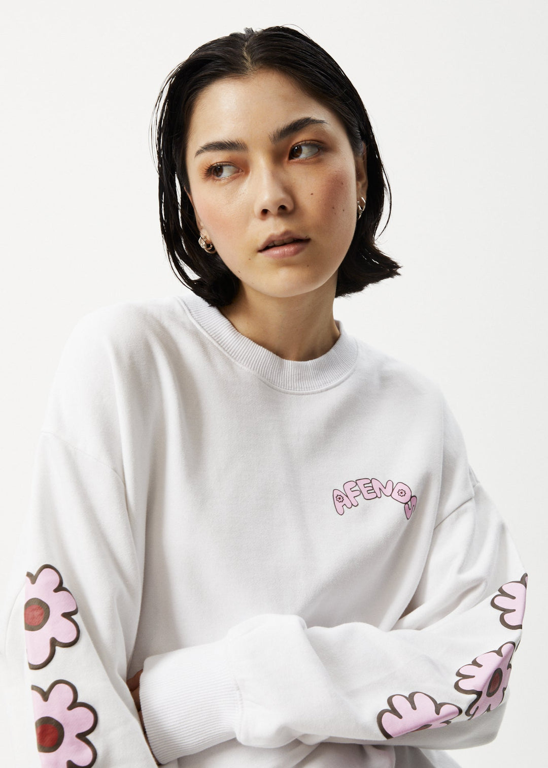 AFENDS Womens Flower - Crew Neck Jumper - White 