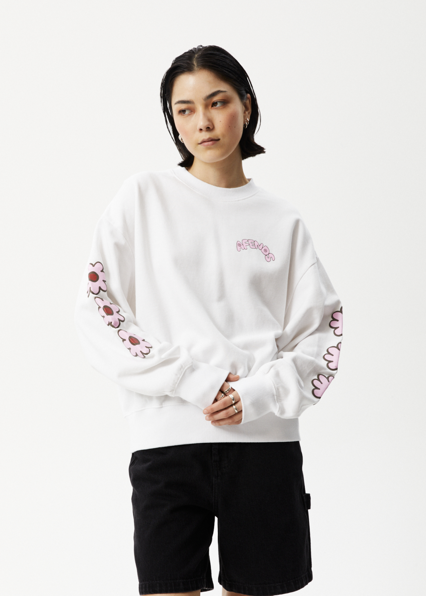 AFENDS Womens Flower Crew Neck Jumper White