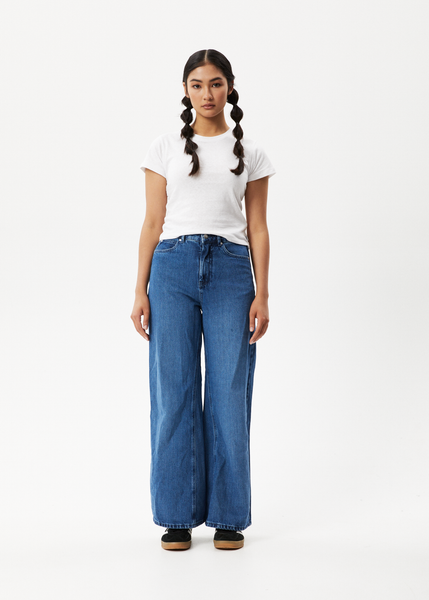 Gigi - Women's Hemp Denim Flared Jeans - Authentic Blue - Afends AU.