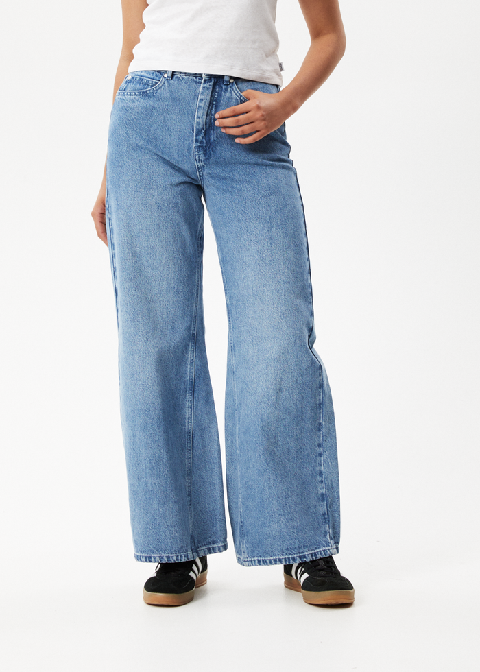 Afends Womens Gigi - Hemp Denim Flared Jeans - Worn Blue 