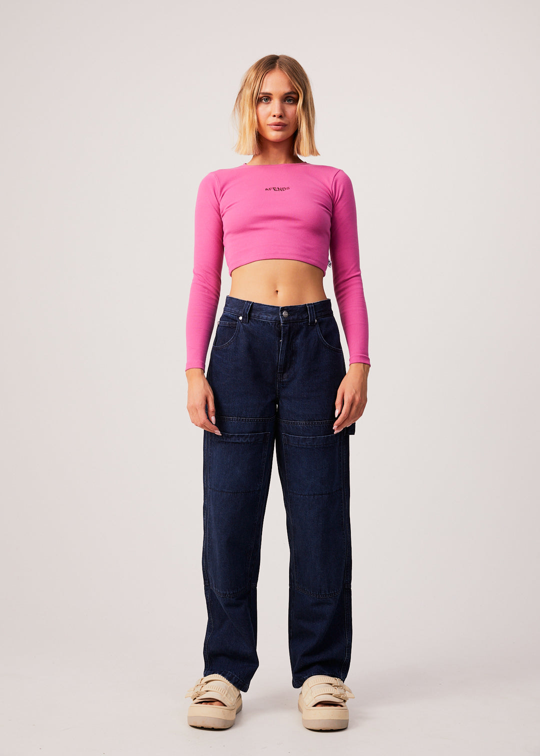 AFENDS Womens Harlow - Ribbed Long Sleeve Top - Bubblegum 