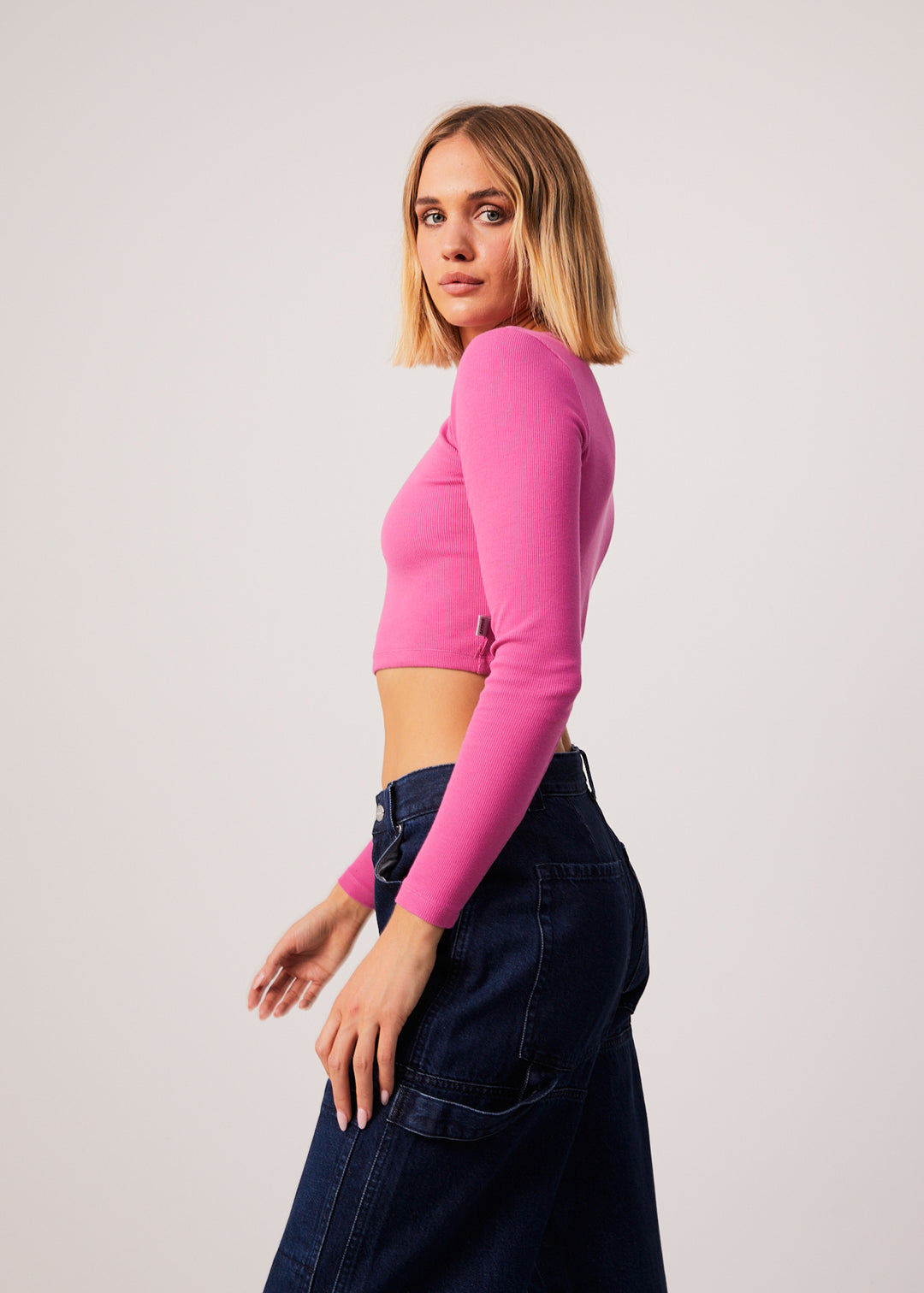 AFENDS Womens Harlow - Ribbed Long Sleeve Top - Bubblegum 