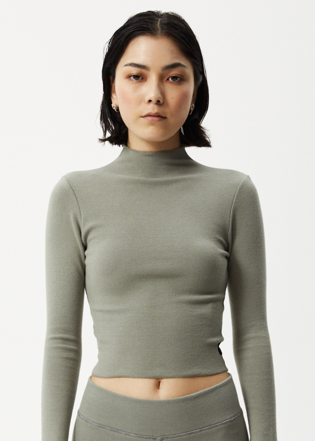 AFENDS Womens Iconic - Ribbed Long Sleeve Top - Olive 