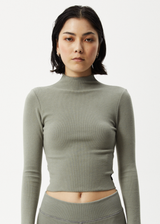Afends Womens Iconic - Hemp Ribbed Long Sleeve Top - Olive - Afends womens iconic   hemp ribbed long sleeve top   olive 