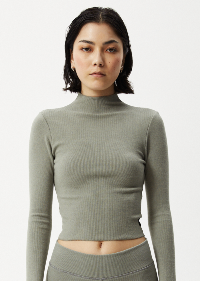 Afends Womens Iconic - Hemp Ribbed Long Sleeve Top - Olive 