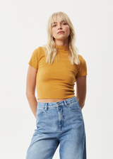 AFENDS Womens Iconic - Ribbed T-Shirt - Mustard - Afends womens iconic   hemp ribbed t shirt   mustard 