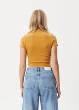 AFENDS Womens Iconic - Ribbed T-Shirt - Mustard - Afends womens iconic   hemp ribbed t shirt   mustard 