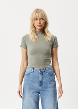 Afends Womens Iconic - Hemp Ribbed T-Shirt - Olive - Afends womens iconic   hemp ribbed t shirt   olive   sustainable clothing   streetwear