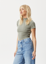 Afends Womens Iconic - Hemp Ribbed T-Shirt - Olive - Afends womens iconic   hemp ribbed t shirt   olive   sustainable clothing   streetwear