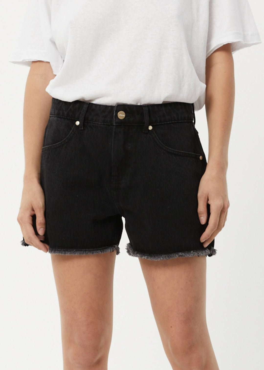 AFENDS Womens Isabella - Denim Low Rise Shorts - Washed Black 