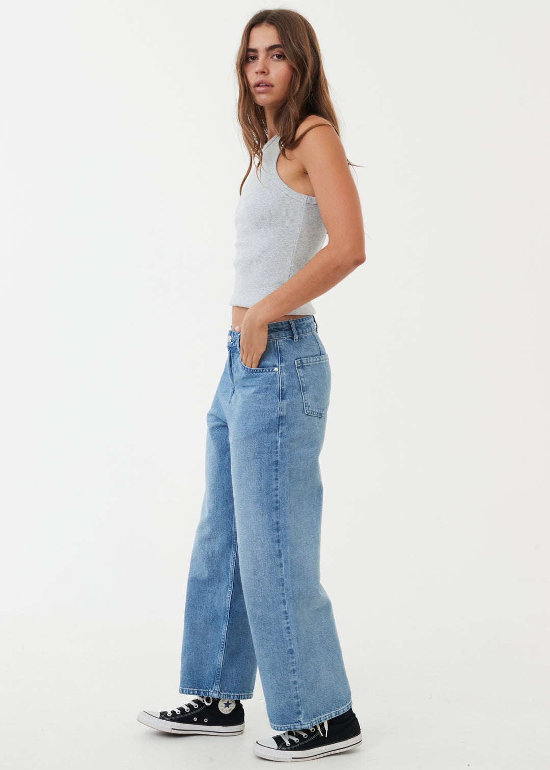 AFENDS Womens Kendall - Denim Low Rise Jeans - Worn Blue 