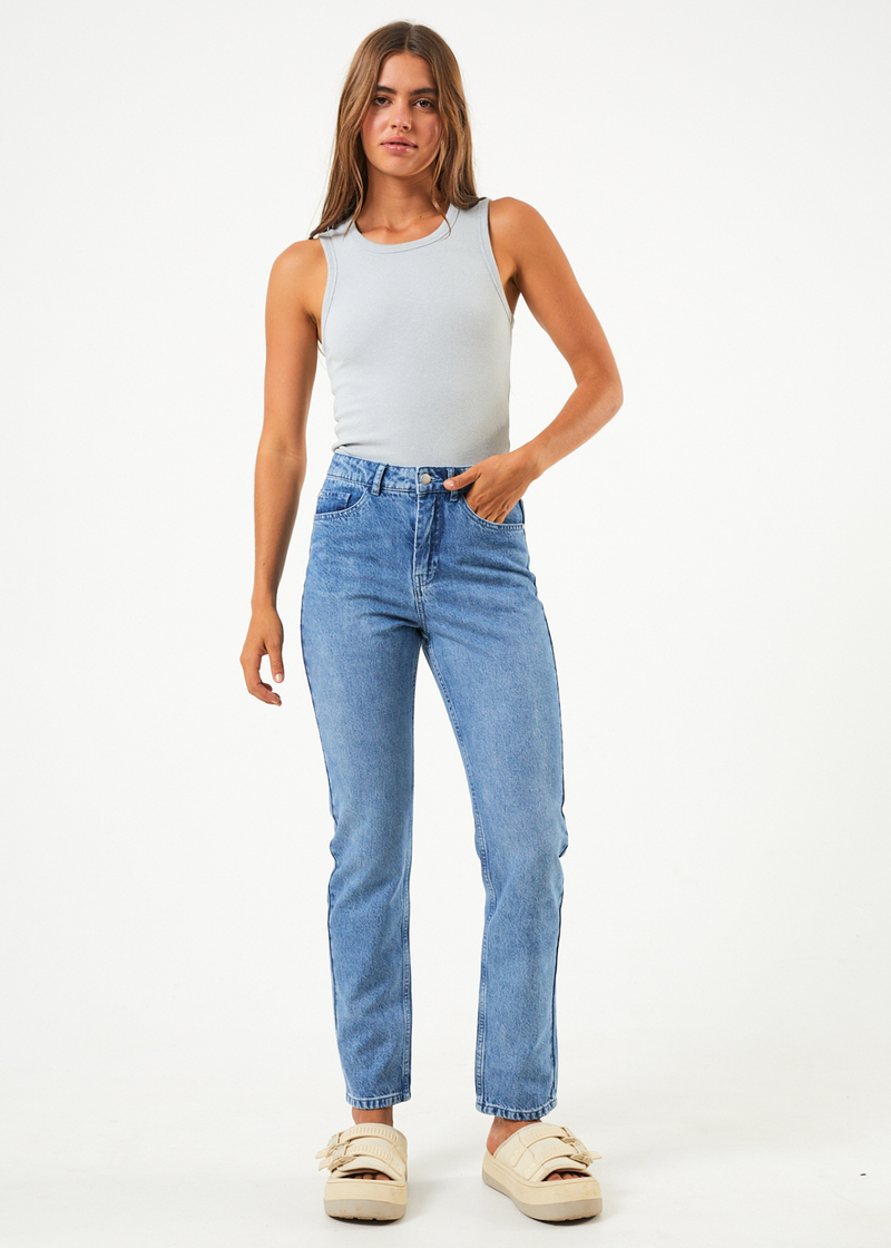 Afends Womens Kylie - Hemp Denim Slim Fit Jeans - Worn Blue