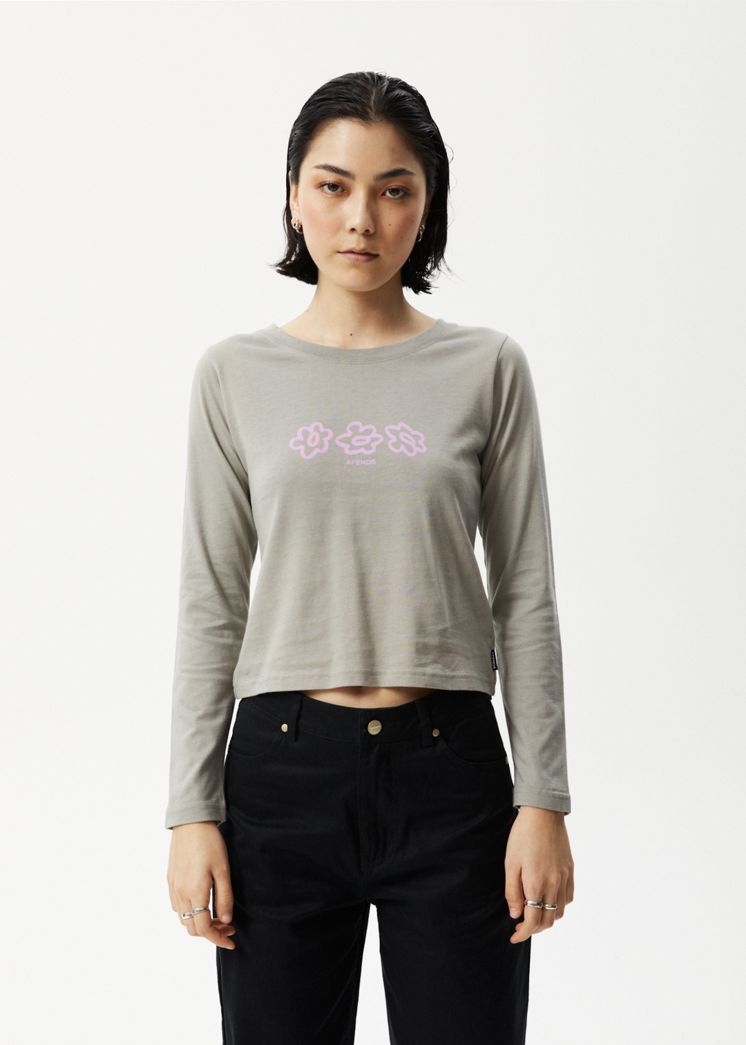 AFENDS Womens Lily - Long Sleeve Graphic T-Shirt - Olive 