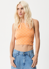 Afends Womens Lois - Recycled Cropped Singlet - Papaya - Afends womens lois   recycled cropped singlet   papaya 