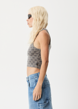 Afends Womens Lois - Recycled Cropped Singlet - Steel - Afends womens lois   recycled cropped singlet   steel 