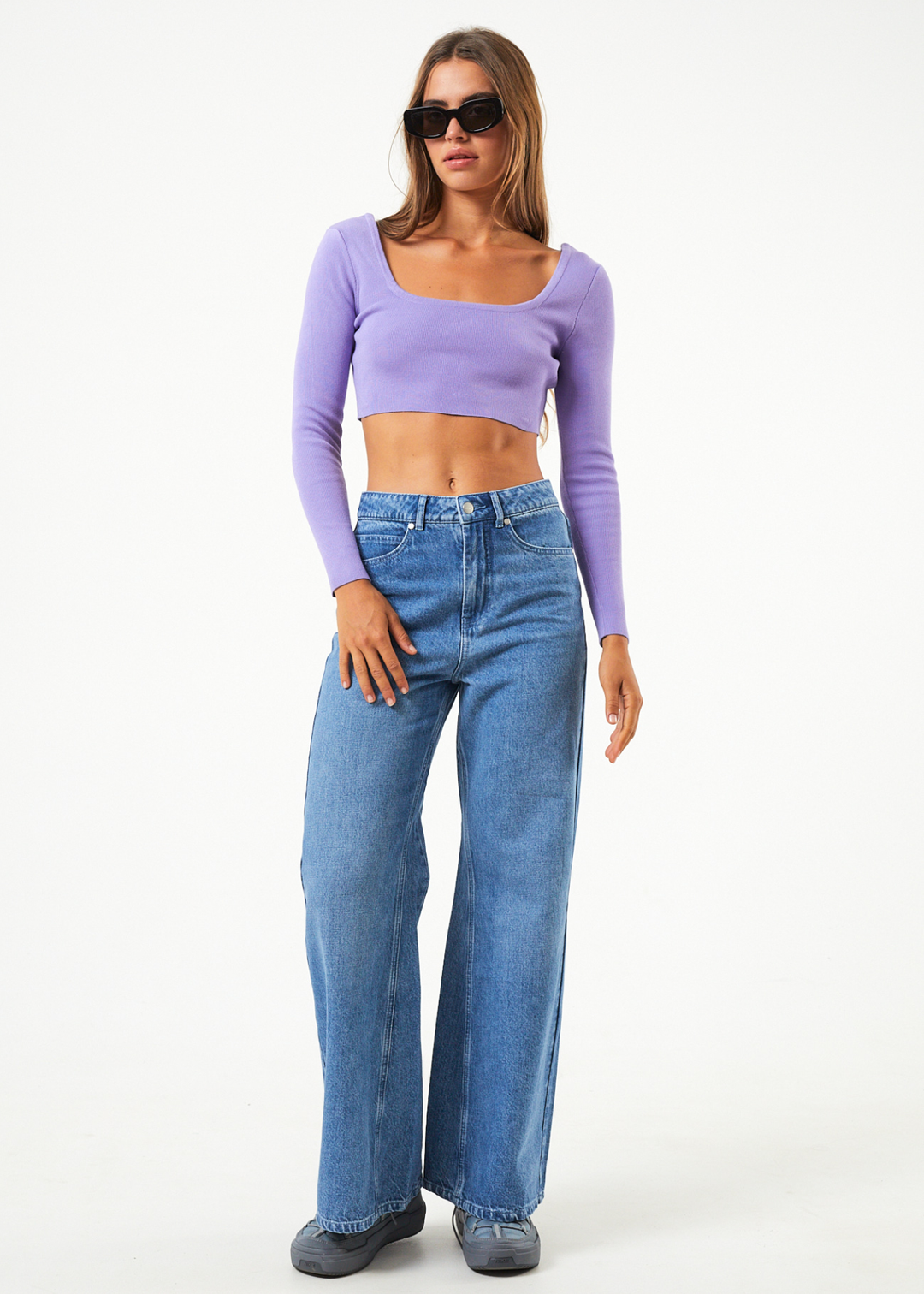 AFENDS Womens Lula - Knit Long Sleeve Cropped Top - Plum 