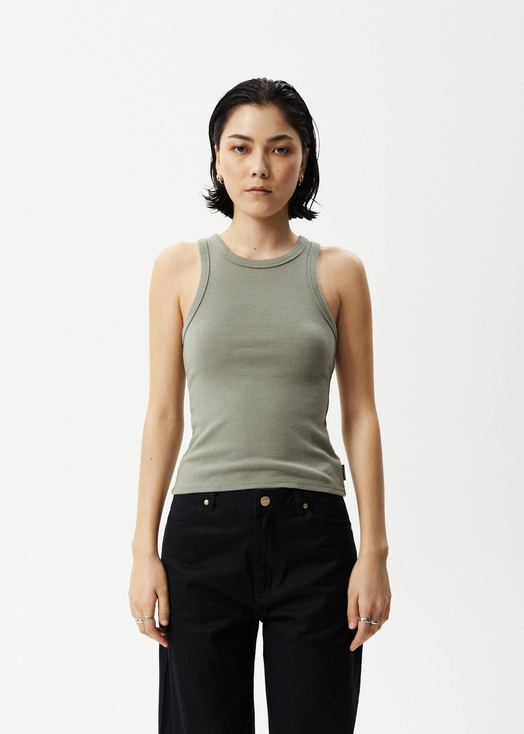 AFENDS Womens Lydia - Ribbed Singlet - Olive 