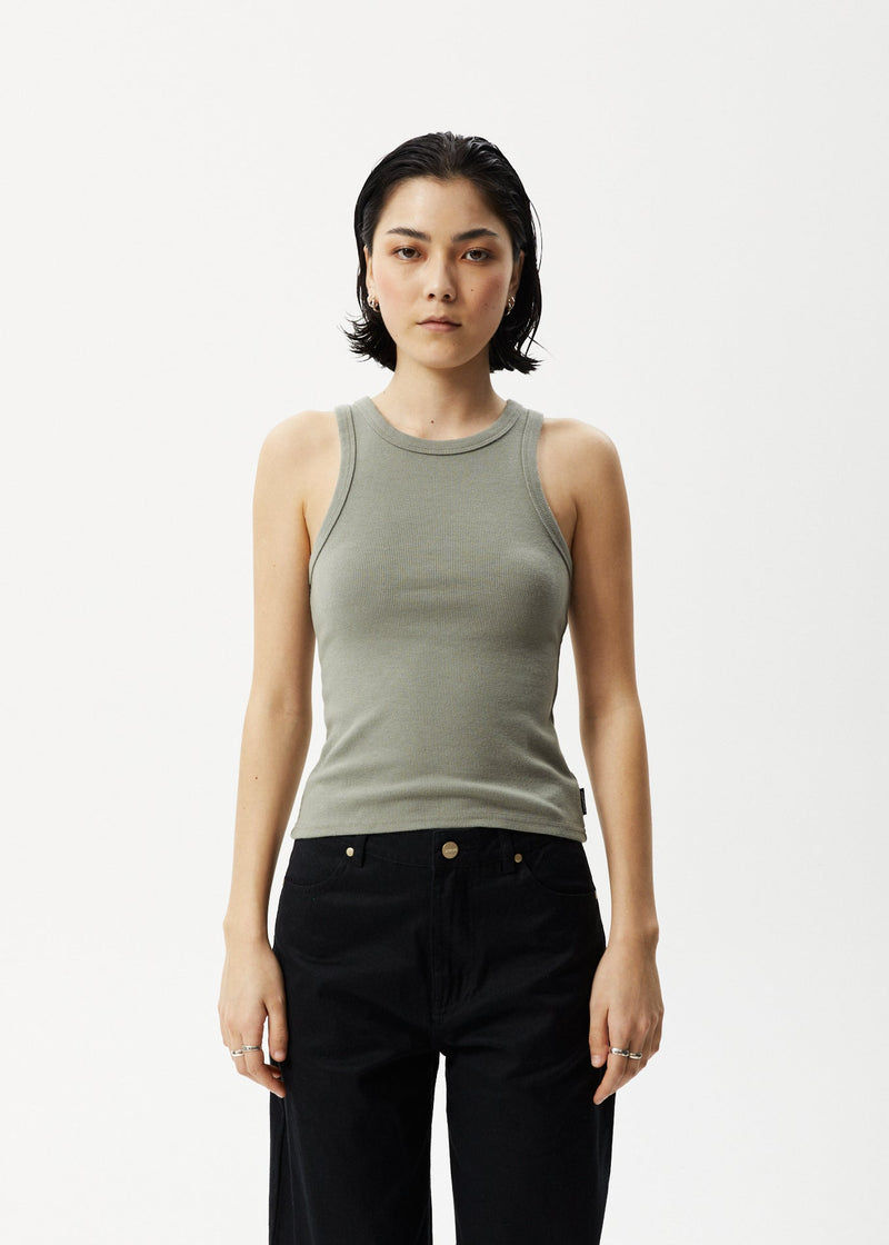 Afends Womens Lydia - Hemp Ribbed Singlet - Olive