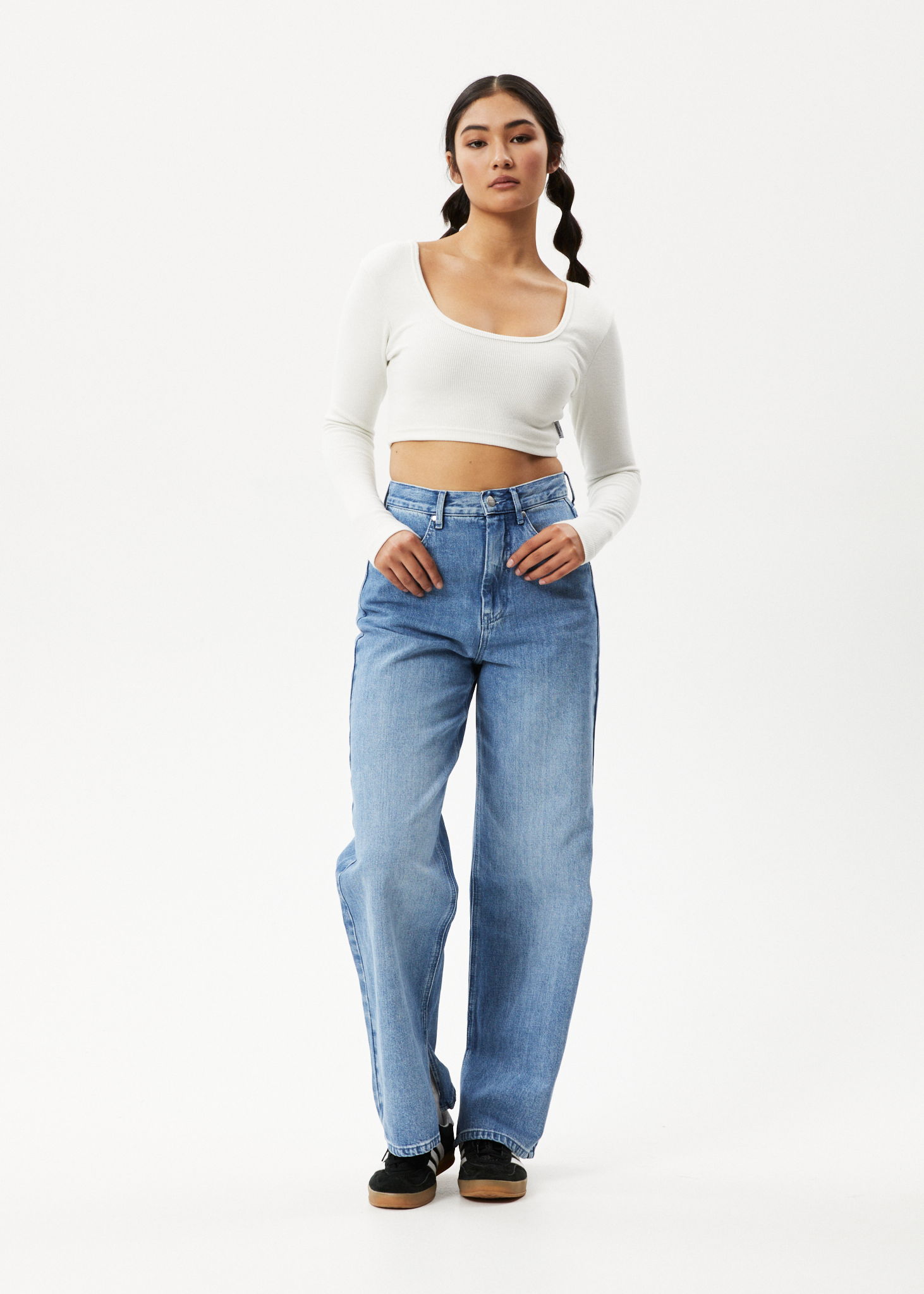 AFENDS Womens Milla - Rib Long Sleeve Cropped Top - Off White
