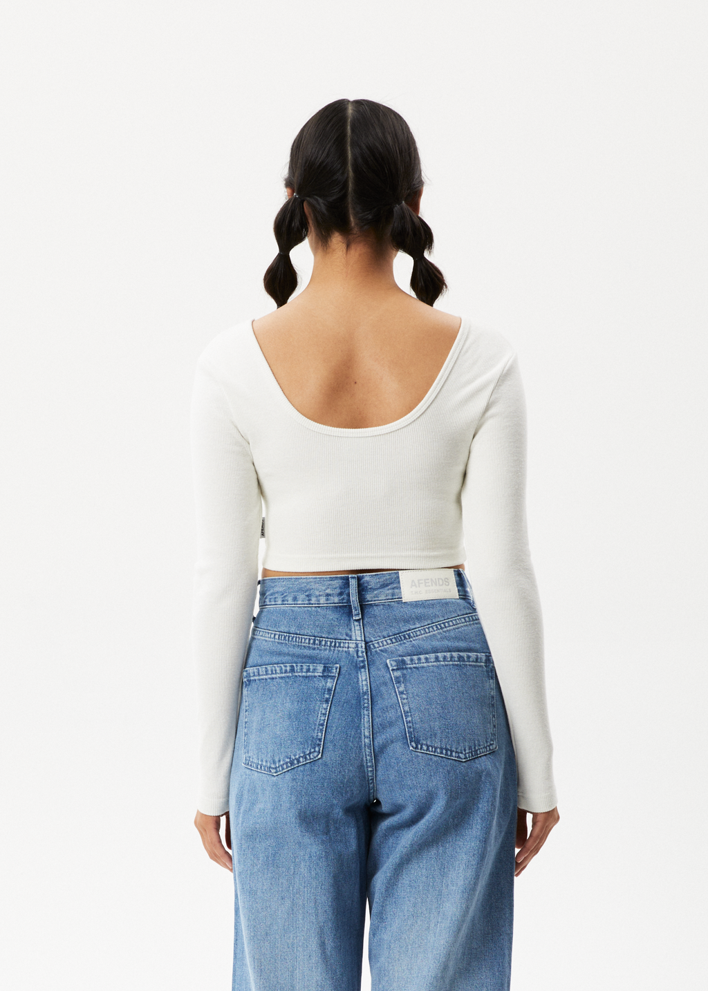 AFENDS Womens Milla - Rib Long Sleeve Cropped Top - Off White