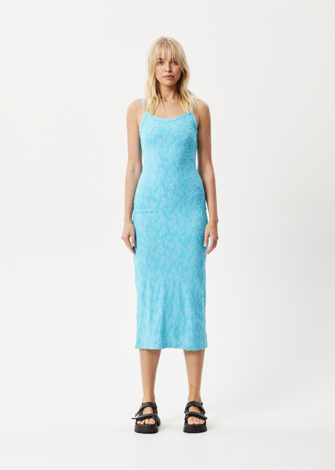 AFENDS Womens Moon - Terry Maxi Dress - Blue Daisy 