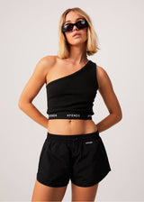 Afends Womens Pala - Recycled Ribbed One Shoulder Top - Black - Afends womens pala   recycled ribbed one shoulder top   black 