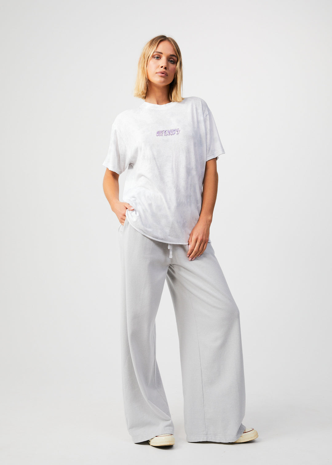 AFENDS Womens Pearla - Oversized T-Shirt - Smoke Wash 