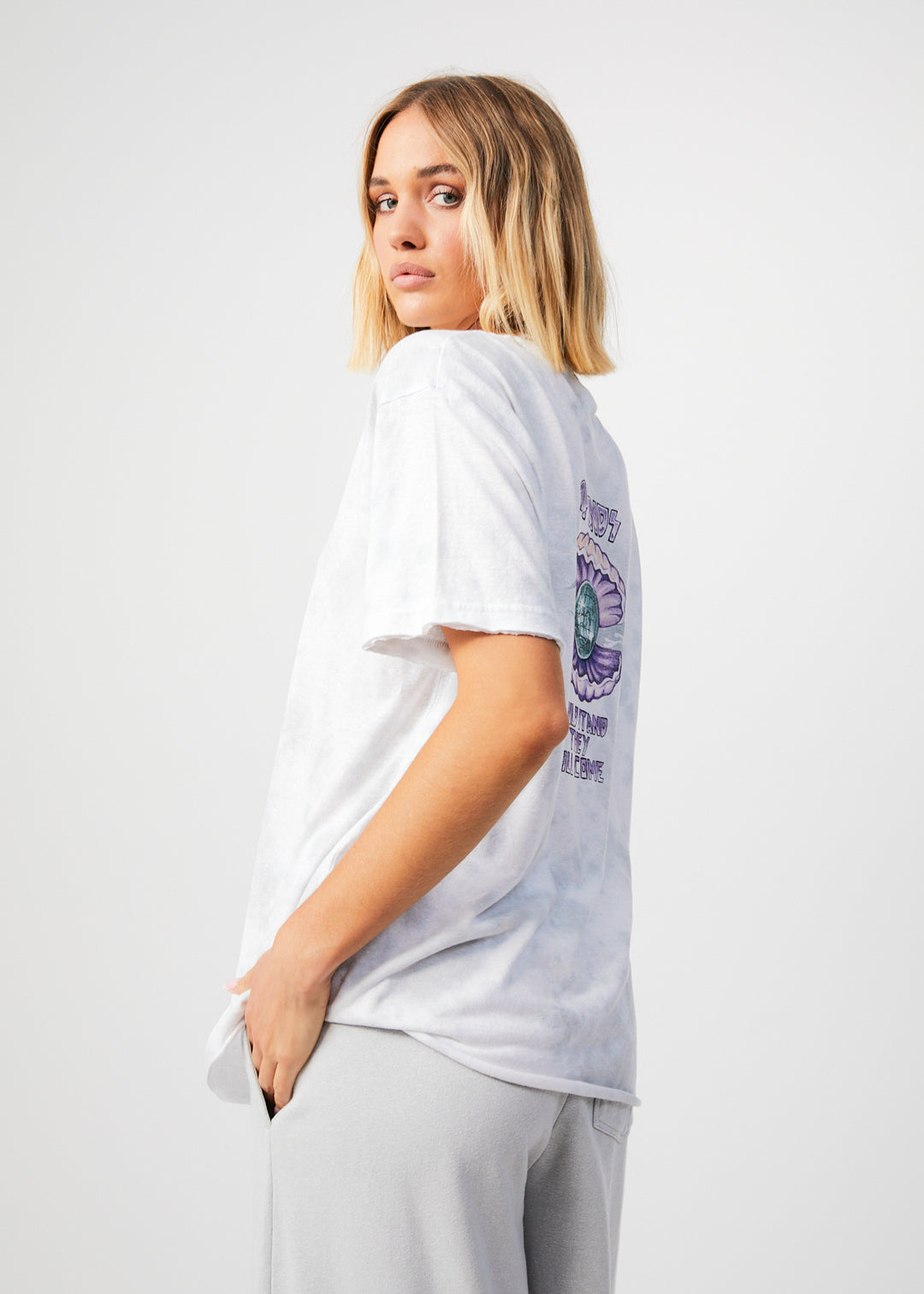 AFENDS Womens Pearla - Oversized T-Shirt - Smoke Wash 