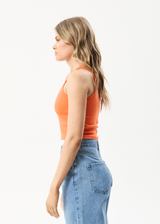AFENDS Womens Pearly Cropped - Hemp Ribbed Singlet - Orange - Afends womens pearly cropped   hemp ribbed singlet   orange 