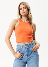 Afends Womens Pearly Cropped - Hemp Ribbed Singlet - Orange - Afends womens pearly cropped   hemp ribbed singlet   orange 