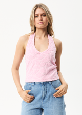 Afends Womens Rhye - Recycled Terry Halter Top - Powder Pink - Afends womens rhye   recycled terry halter top   powder pink 