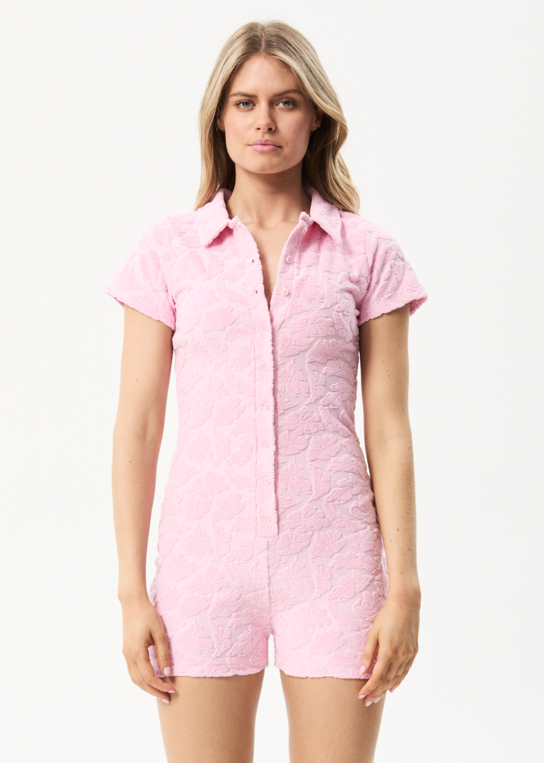 AFENDS Womens Rhye - Terry Playsuit - Powder Pink 