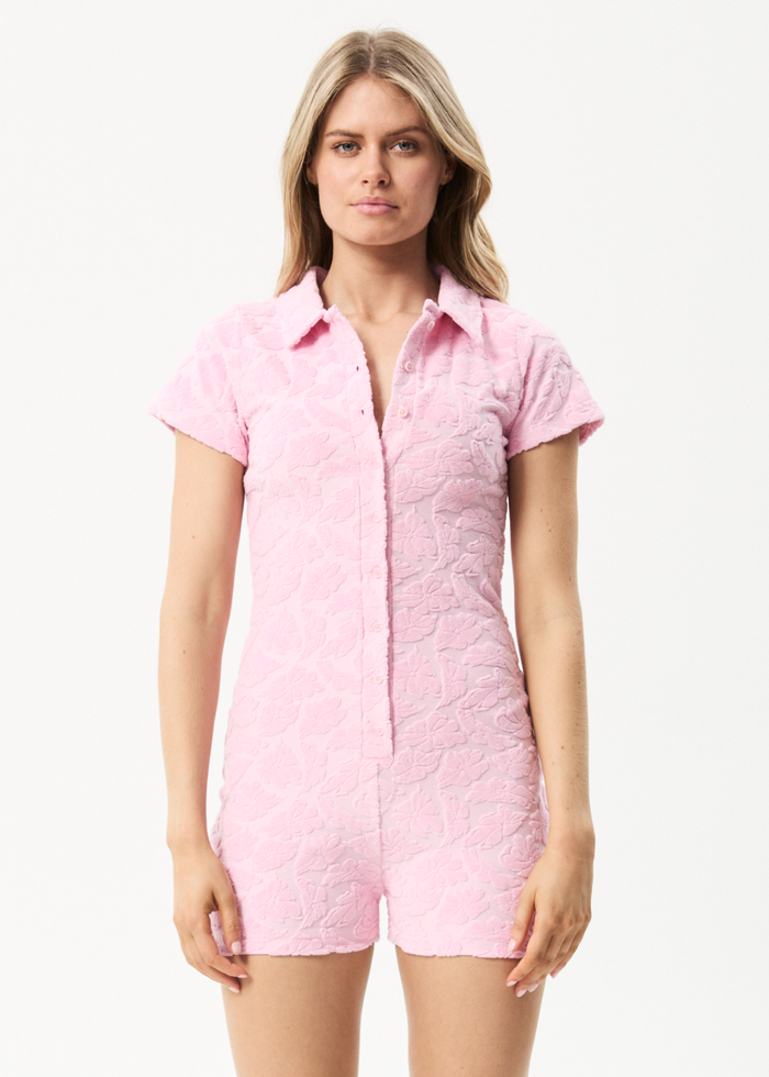 Afends Womens Rhye - Recycled Terry Playsuit - Powder Pink 