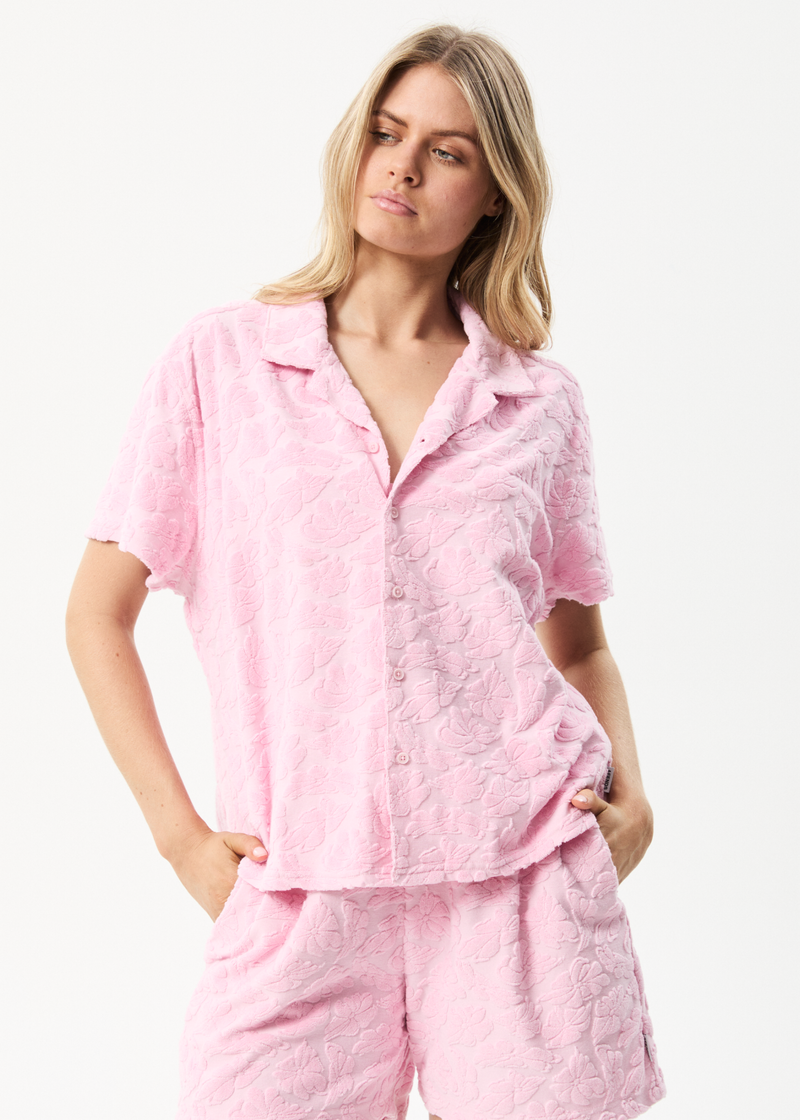 Afends Womens Rhye - Recycled Terry Shirt - Powder Pink